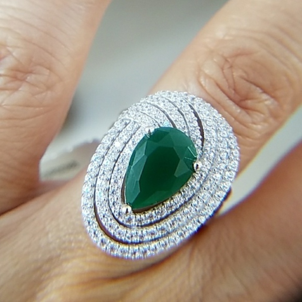 14k Gold plated Green pear Large Engagement Ring